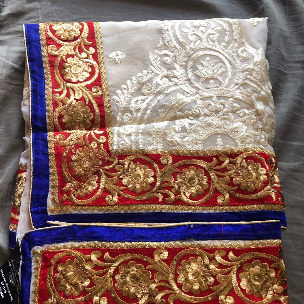 Red and white Saree